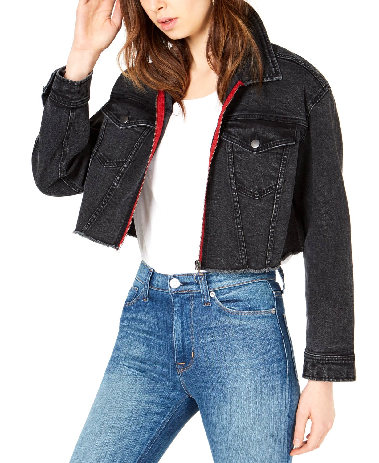 black cropped oversized denim jacket