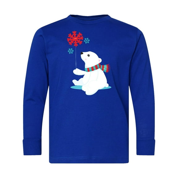 Inktastic Polar Bear, Bear with Scarf, Cute Bear, Snowflakes Long Sleeve Youth T-Shirt