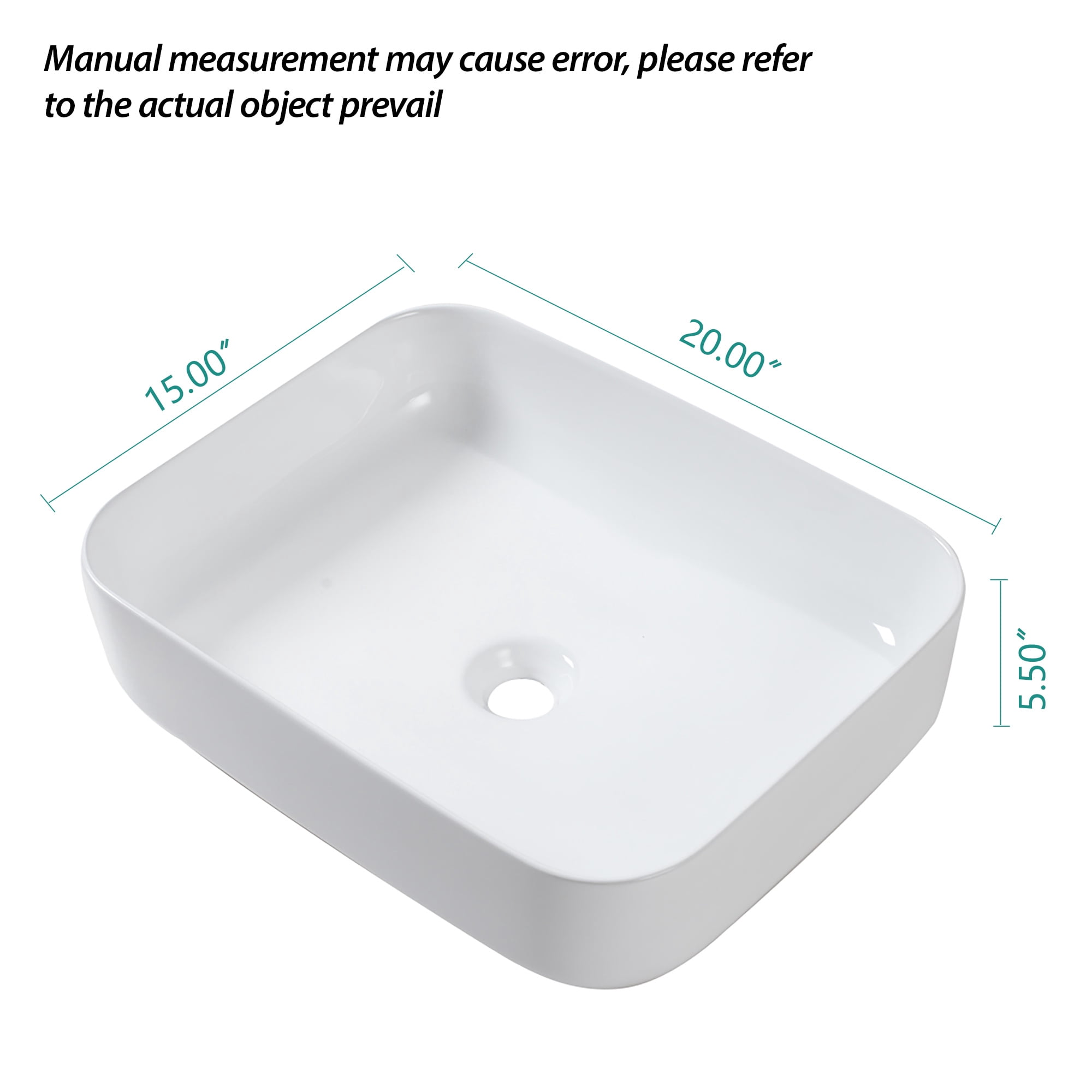 20"×15"×5.5" White Ceramic Rectangular Countertop Bathroom Sink