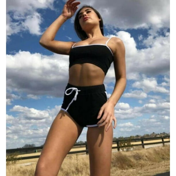 Women Summer 2Piece Set Crop Top and Shorts Bodycon Outfit Short Yoga Sport  suit 