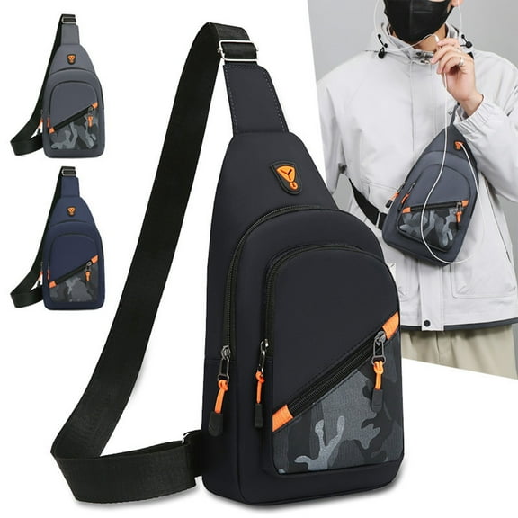 Crossbody Sling Bag Fanny Pack for Men & Women, Adjustable Waist Belt, 4-Zipper Pocket Oxford Cloth Running Hiking Travel Bag with Headphone Hole