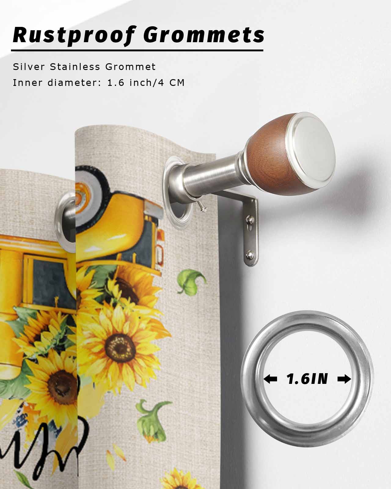 Outdoor Curtains for Patio, Summer Sunflower Waterproof Blackout Outside Curtain for Porch/Pergola/Gazebo, Yellow Truck Botanical Rustic Thermal Insulated Drapes for Cabana, 2 Panels, 54 x 95 Inch