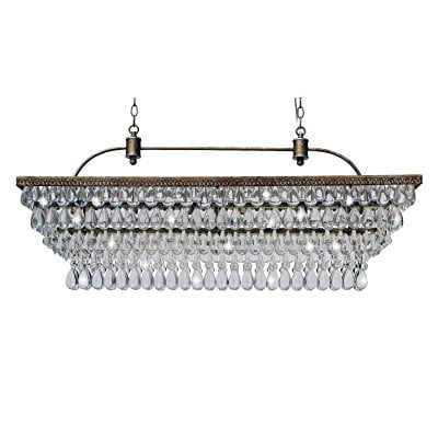 The Weston 40 Inch Rectangular Glass Drop Crystal Chandelier, Antique Copper
