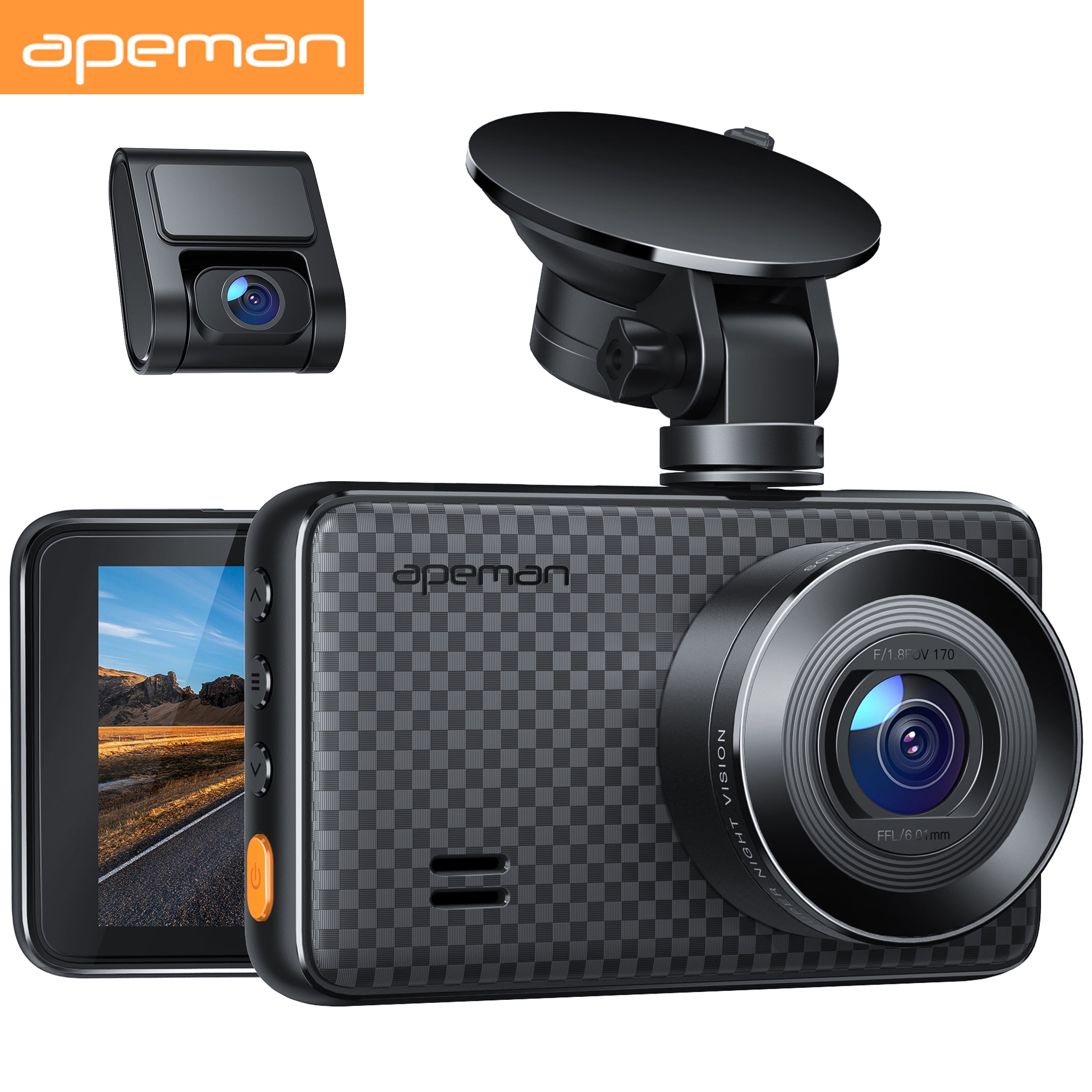 Car Dash Cam 1080p Apeman Camera Fhd Dvr Recorder Driving Dual Angle Video Scree 