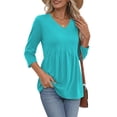 thumbnail image 3 of MOSHU V Neck Womens Tops 3/4 Length Sleeve Tops for Women Babydoll Tunic Dressy Casual Womens Plus Size Blouses, 3 of 12