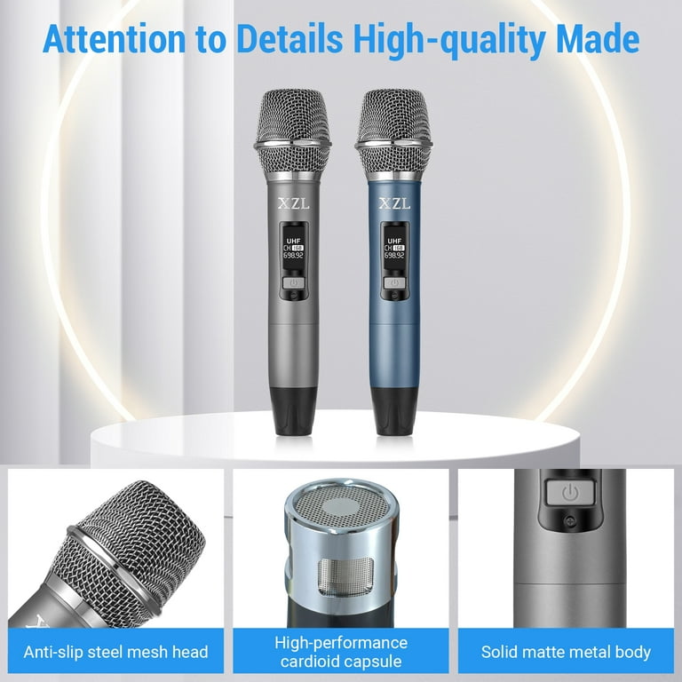 XZL Wireless Microphone Rechargeable UHF Dual Handheld Metal