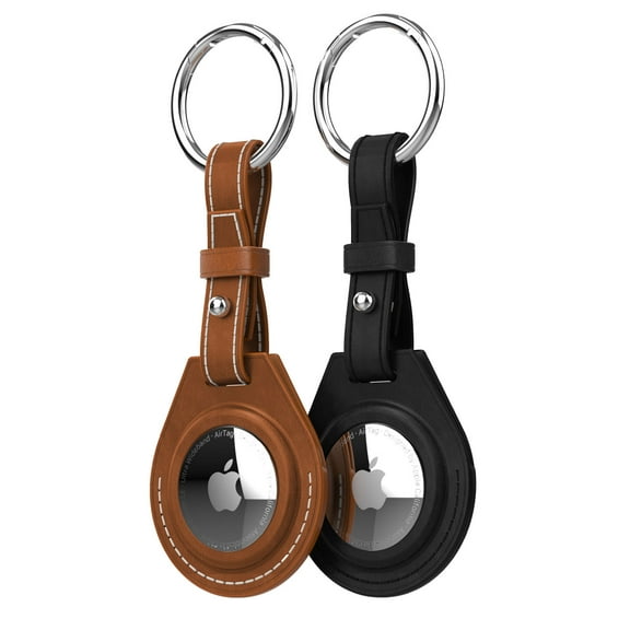 Vena 2 Pack Leather Case for Apple AirTag Holder Keychain Cover - Black & Brown