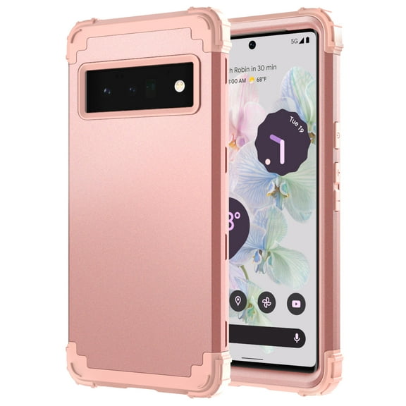 for Google Pixel 6 Pro Case, Silicone Hard PC Military Grade Heavy Duty Shock Proof Corner Protection Dual-Layer Protection Phone Case Cover for Google Pixel 6 Pro, Rosegold