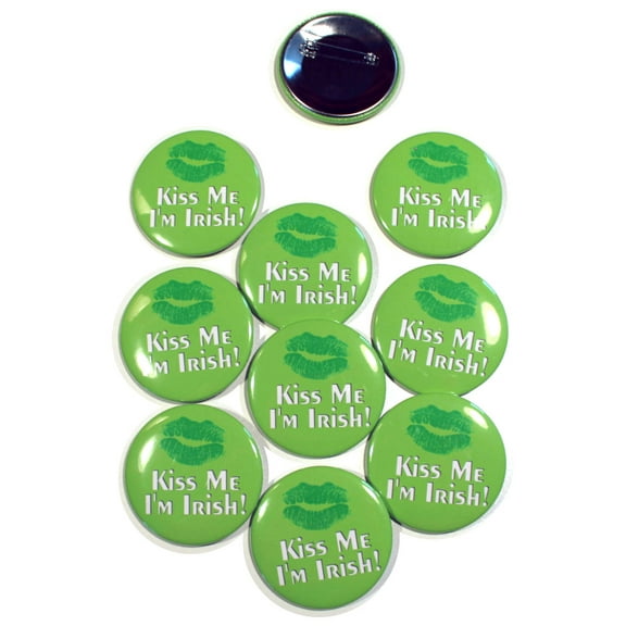 10 Pack - Kiss Me I'm Irish St. Patrick's Day Pinback Buttons - 2.25 Inch