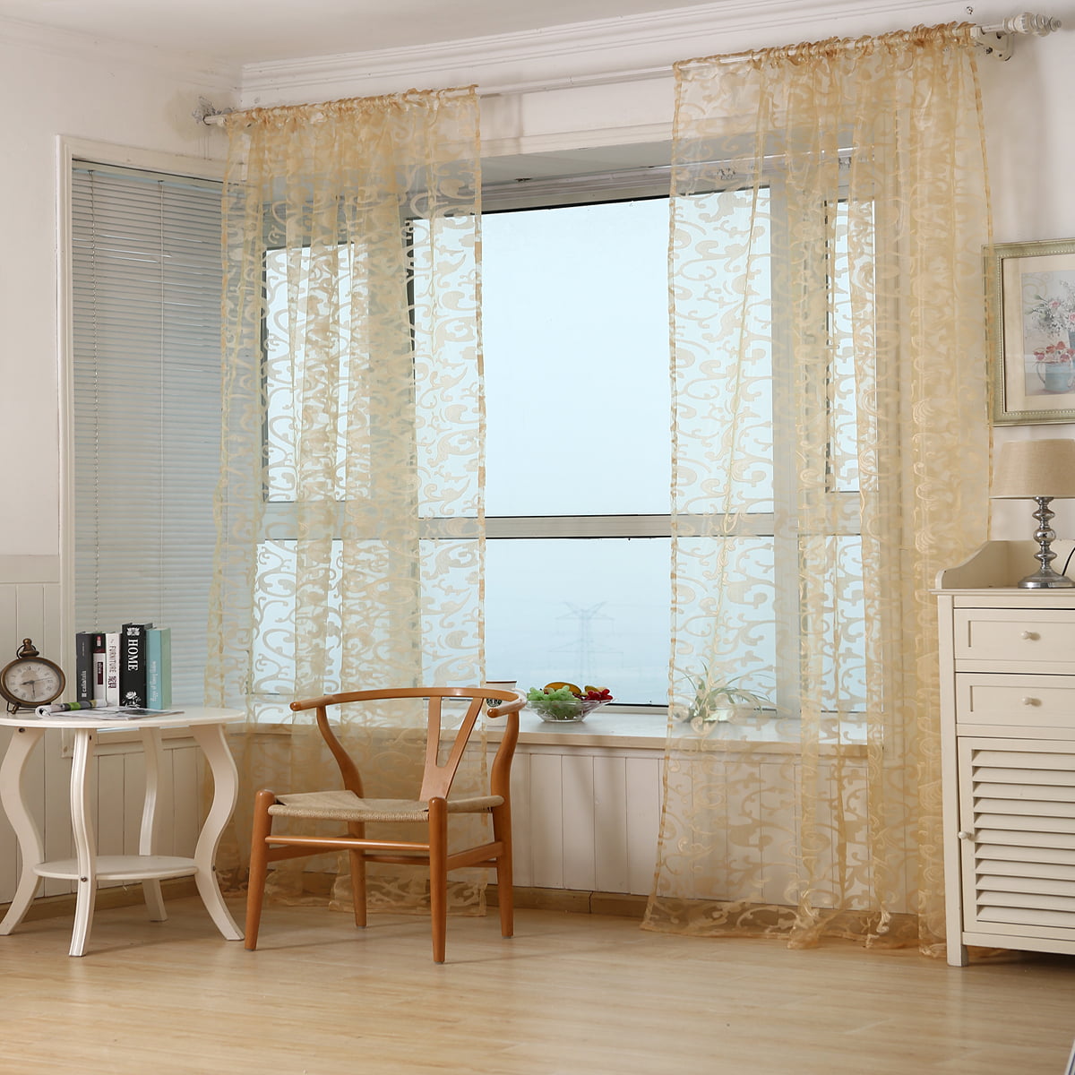 Room Divider Flower Sheer Voile Net Curtain Panel Header Top Window Curtain 1PC 