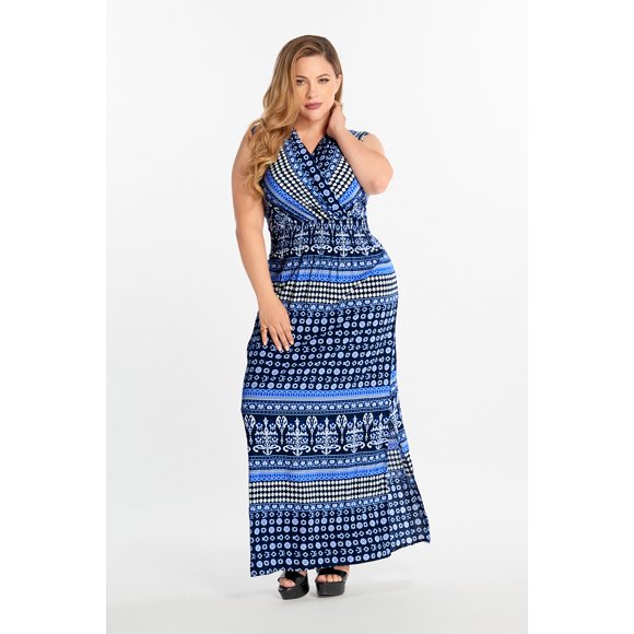 Vestido Largo Playero Dama Azul Tallas Extras Mundo Terra 026201