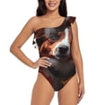 thumbnail image 4 of Daiia Cute Maple Leaf Puppy Women's One Piece Swimsuits Personalized One Shoulder Swimwear Asymmetric Ruffle Bathing Suits-Medium, 4 of 8