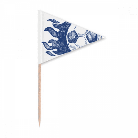 Football Flame Blue Pattern Soccer Toothpick Triangle Cupcake Toppers Flag