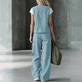thumbnail image 5 of Cagogo Women's 2 Piece Casual Set Open Front Vest Wide Leg Pants Loose Matching Lounge Outfits Solid Basic Tracksuits Summer Travel Airport Clothes, Light Blue M, 5 of 9