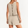 thumbnail image 5 of Riforla Women's Summer 2 Piece Shorts Set Sleeveless Halter Top Tank Top and High Waist Shorts Bodysuit Pocket Beige S, 5 of 9