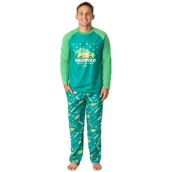 National Lampoon's Christmas Vacation Mens' Griswold Family Sleep Pajama Set (Large) Green