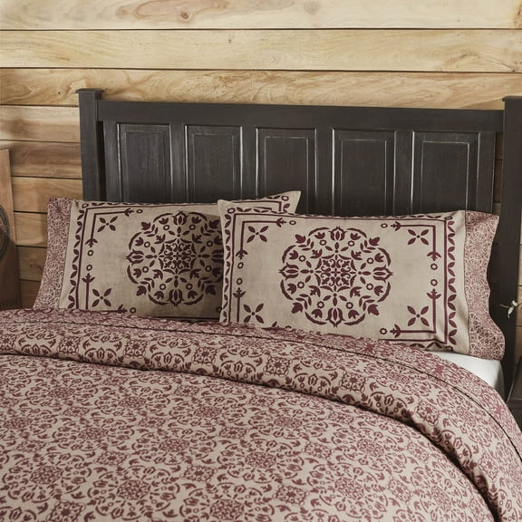 VHC Brands Custom House Burgundy & Tan Jacquard Standard Pillow Case Set of 2 21x30 4, Cotton Pillow Case, Country Covers for Pillows, Custom House Collection, Rectangle 21x34, Natural