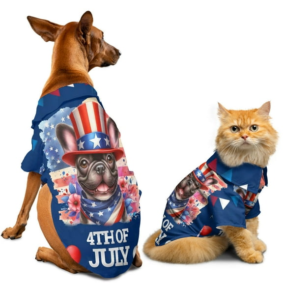 Patriotic French Bulldog Celebrates 4th of July Hawaiian Summer Shirt for Small Medium Large Dog Cat Dog Lover Gifts - 02009