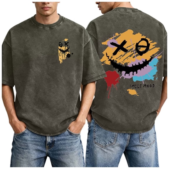 CONZONE Mens Vintage T-Shirts Short Sleeve Distressed T Shirts for Men Crew Neck Graphic Y2K Streetwear Tee Tops