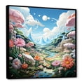 thumbnail image 2 of Designart "Kawaii Wonderland Of Sweet Blossoms I" Landscape Forest River Mountains Floater Framed Canvas Prints, 2 of 5