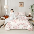 thumbnail image 4 of Manfei Girls Female Chic Floral Leaves 3 Pieces Queen Comforter Set,Botanical Plants Ultra Soft Bedding Sets,Dreamy Princess Bedding Comforter Set Breathable,Lightweight Room Decor,Reversible, 4 of 8