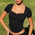 thumbnail image 5 of YUGYXL Women's Sweetheart Neck Short Sleeve Shirts Slim Fit Ruched Tops Going Out Y2K Cute Summer T-Shirts Tees Black Top XXXXXL, 5 of 9