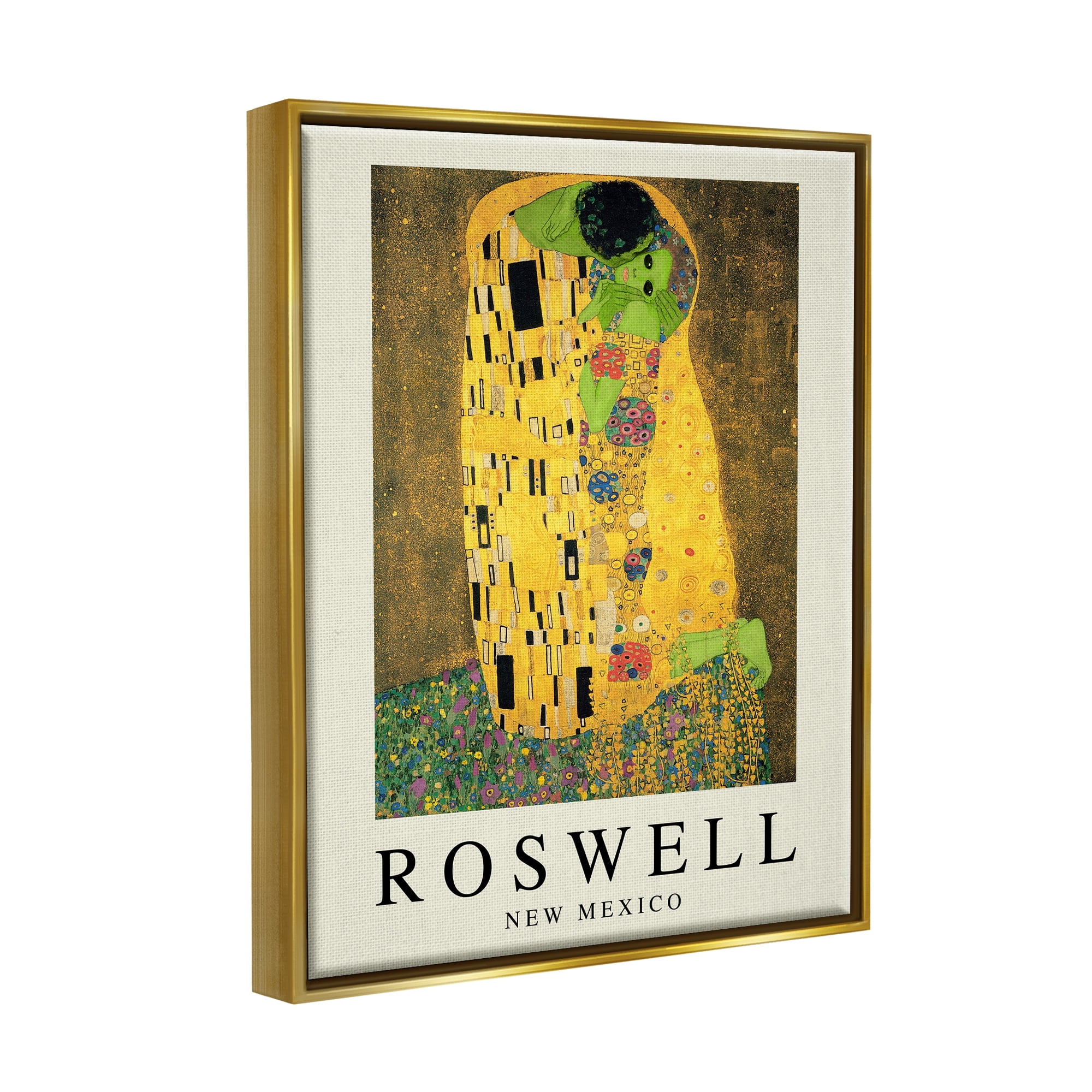 Stupell Industries Funny Roswell NM Alien Klimt Travel & Places Painting Gold Floater Framed Art Print Wall Art