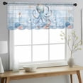thumbnail image 2 of Coastal Octopus Valance Curtains for Kitchen/Living Room/Bathroom/Bedroom Window, Rod Pocket Small Topper Half Short Window Curtains Sheer Scarf, Nautical Sea Starfish Coral Wooden Grain 54"x18", 2 of 8