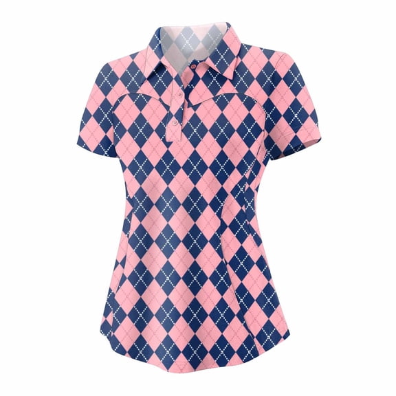 XIAONU Argyle Pattern Polo Shirt for Women Short-Sleeve Athletic Golf Everyday Polos