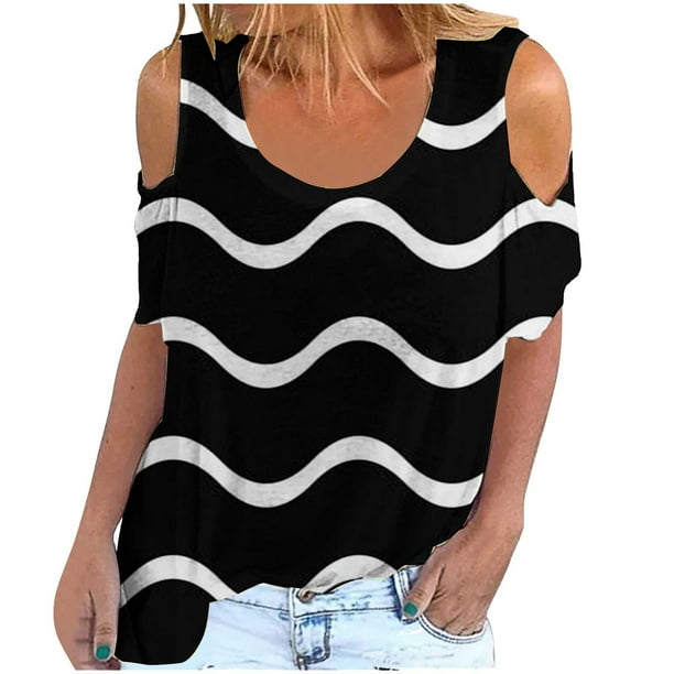 Elegante mujer cuello redondo impresión manga corta camiseta blusa Tops sudadera OAVQHLG3B Store lin121212