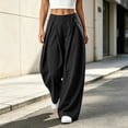 thumbnail image 2 of Solid Dress Slacks Baeitkot Women's Winter Fashion Casual Solid Color Button Zipper Pleated Loose Suit Pants, 2 of 7