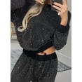 thumbnail image 6 of Women'S Two Piece Sets Glitter Star Tops Tee Shirt Pantsuits Concert Rave Outfits Black XL, 6 of 7