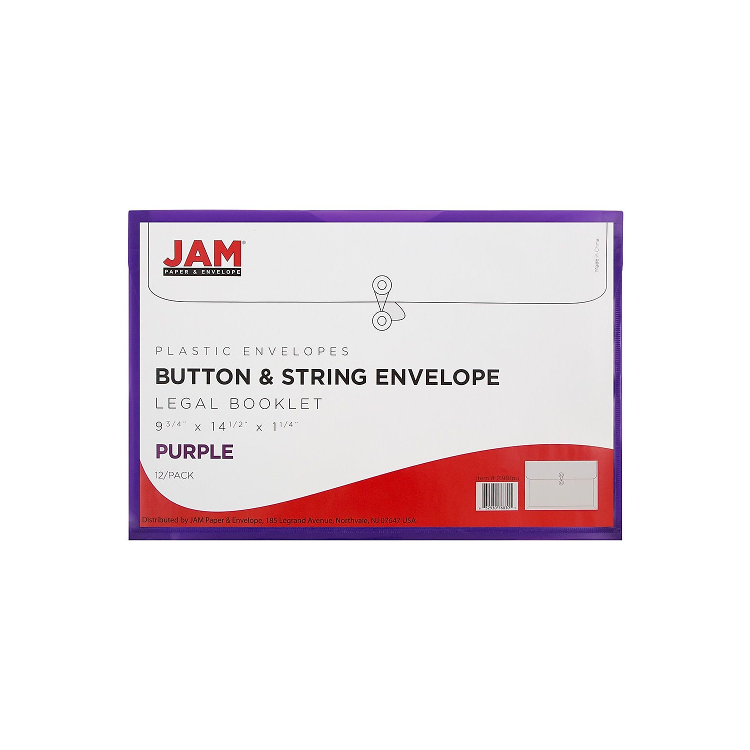 JAM Paper Plastic Envelopes, 9.8x14.5, 12/Pack, Purple, Button String, Legal Booklet