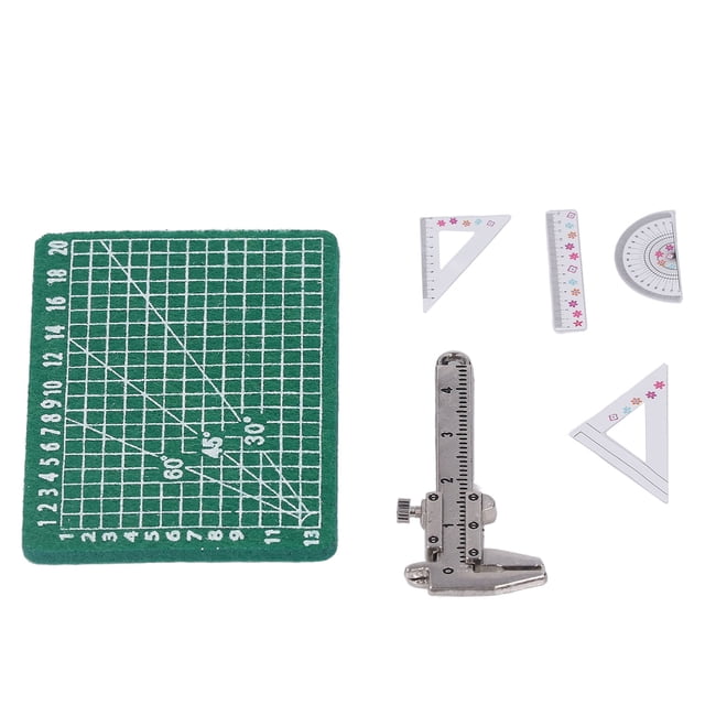 Reglas de calibre en miniatura a escala 1:12, almohadilla de corte, superficies suavizantes de aleación, Kit de accesorios escolares para casa de muñecas
