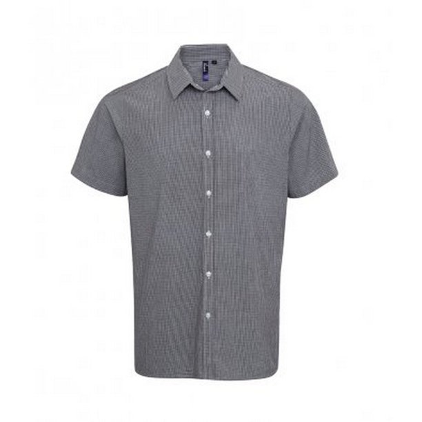 Premier - Camisa de manga corta de guinga para hombre (Blanco/Negro)