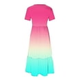 thumbnail image 5 of Penkiiy Women's Summer Casual Short Sleeve Crewneck Gradient Print Swing Dress Flowy Tiered Maxi Beach Dress with Pockets 2XL Multicolor, 5 of 7