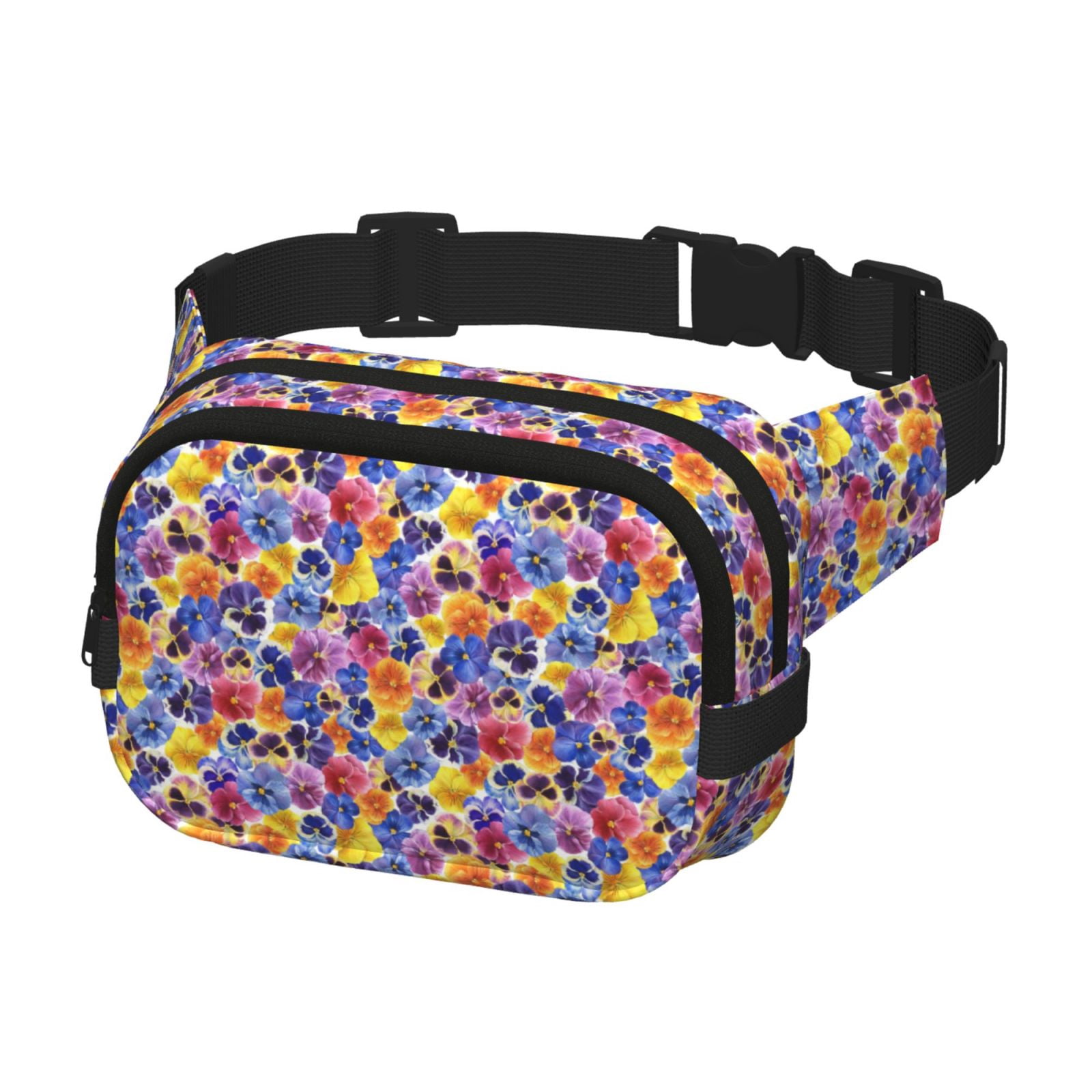 Hirioo The Garden Tricolor Pansy Flower for Double Layer Waist Bag Adjustable Fanny Pack For Travel Running Hiking