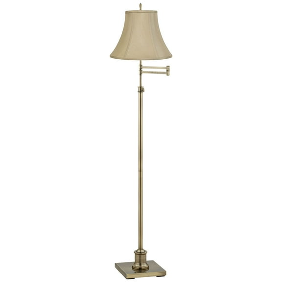 360 Lighting Traditional Floor Lamp Swing Arm 70" Tall Antique Brass Imperial Taupe Fabric Bell Shade for Living Room Reading Bedroom