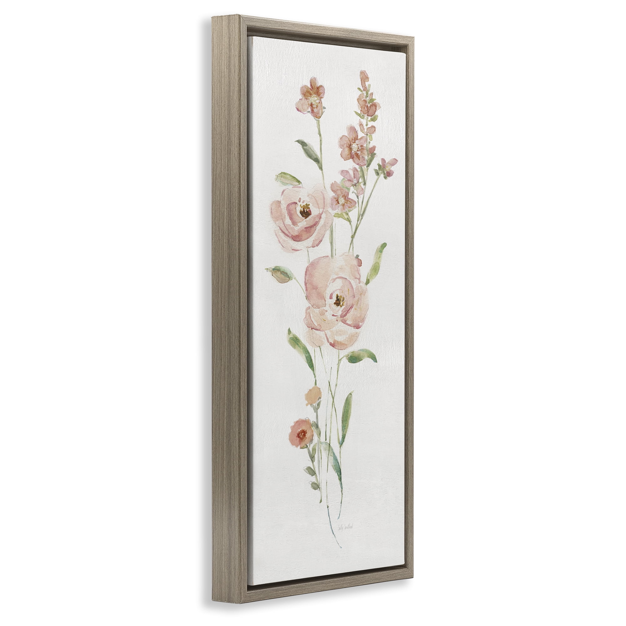 Stupell Industries Pastel Rose Sprigs Botanical & Floral Painting Brown Floater Framed Art Print Wall Art, 15 x 31