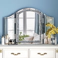 thumbnail image 2 of Modern Tri-fold Tabletop Vanity Mirror Makeup Tri-Folding Mirror Trifold Table Top Panel Frame Accent Decor with Faux Diamond, 2 of 10