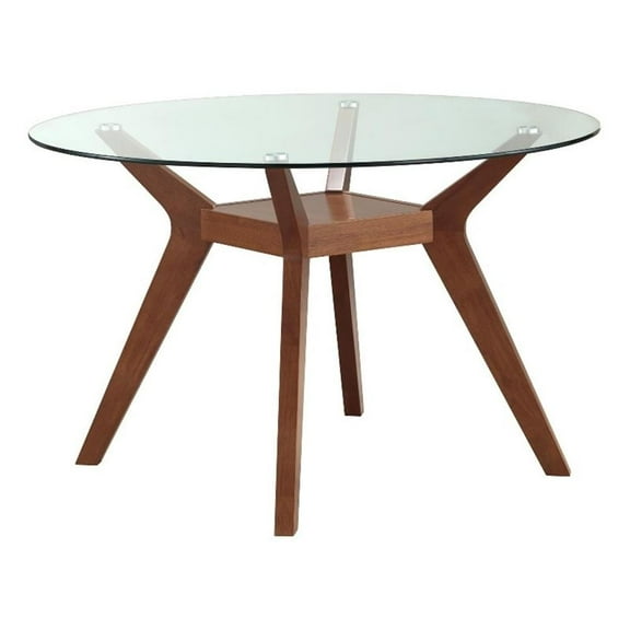 Pemberly Row 48" Round Modern Wood & Glass Dining Table in Clear and Nutmeg
