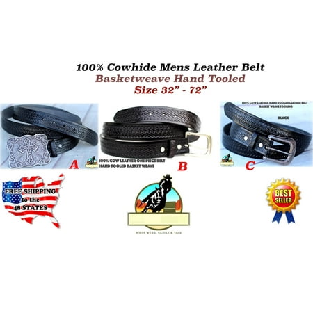 Hand Tooled Black Leather - BLACK HANDMADE BASKET WEAVE TOOL WESTERN LEATHER MENS BELT 2609RS02BK3