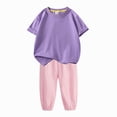 thumbnail image 4 of Miluxas Girls Solid Color 2 Piece Outfits Short Sleeve T Shirts Sport Pants Matching Lounge Set Purple 2-3 Years, 4 of 8