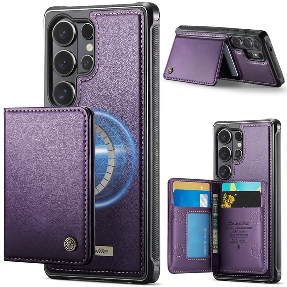 Dteck Detachable Magnetic Wallet Case for Samsung Galaxy S24 Ultra,Shockproof Leather TPU Card Slots Cash Pocket RFID Blocking Case Compatible with Mag Safe Kickstand Cover ,Purple