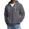 thumbnail image 2 of Men's Zip Up Cargo Hoodie Multi Pocket Drawstring Hood Long Sleeve Outdoor Tactical Hooded Jacket Dark Gray 3XL, 2 of 6