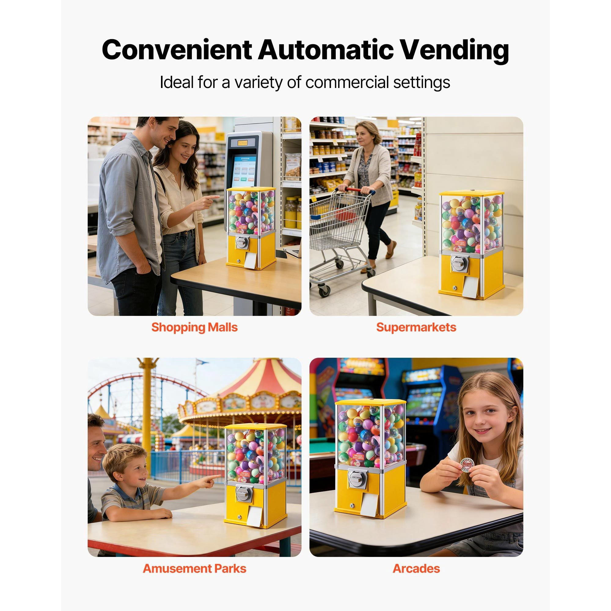 Gumball Machine, 21 inch Height Candy Vending Machine Dispenser, 25-Cent Vending Machines for Shopping Malls, Supermarkets, Amusement Parks, Arcades, Holds Up to 180 1.77 inch Spherical Candies