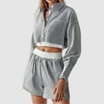 thumbnail image 1 of MAIHAN Women’s 2 Piece Lounge Tracksuit Outfit Sets Summer Loose Fit Long Sleeve Shirt and Elastic Waist Shorts Women Shorts Sets Outfits Summer Travel Outfits for Women Two Piece Outfit, 1 of 5