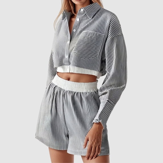 MAIHAN Women’s 2 Piece Lounge Tracksuit Outfit Sets Summer Loose Fit Long Sleeve Shirt and Elastic Waist Shorts Women Shorts Sets Outfits Summer Travel Outfits for Women Two Piece Outfit