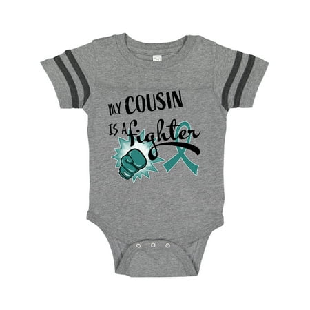 

Inktastic Ovarian Cancer Awareness My Cousin is a Fighter Gift Baby Boy or Baby Girl Bodysuit