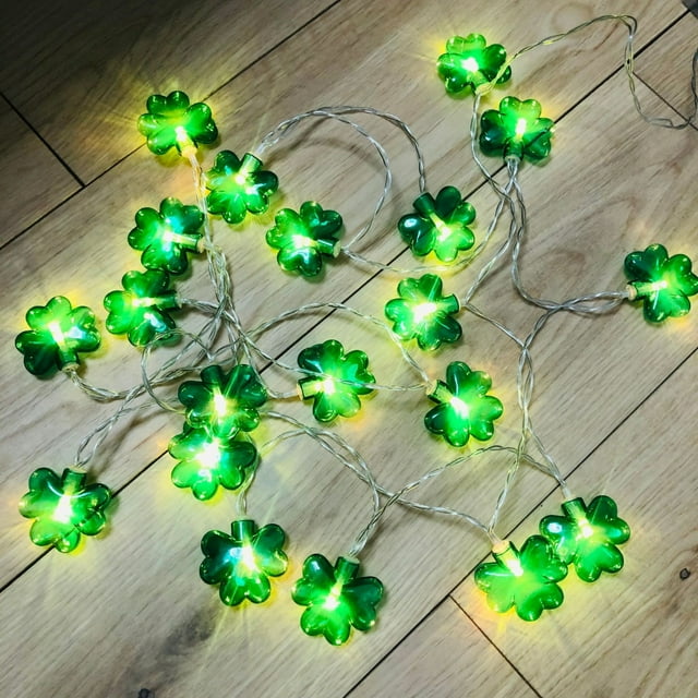 Agiferg 10ft String Lights St Patrick's Day Decorations 20 LED Green String Lights Waterproof St Patricks Day Battery Operated Lights For Irish Party